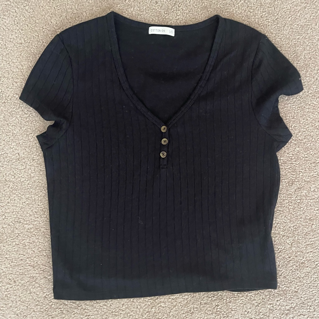 Basic Black Cotton Crop Shirt Size L Brand New